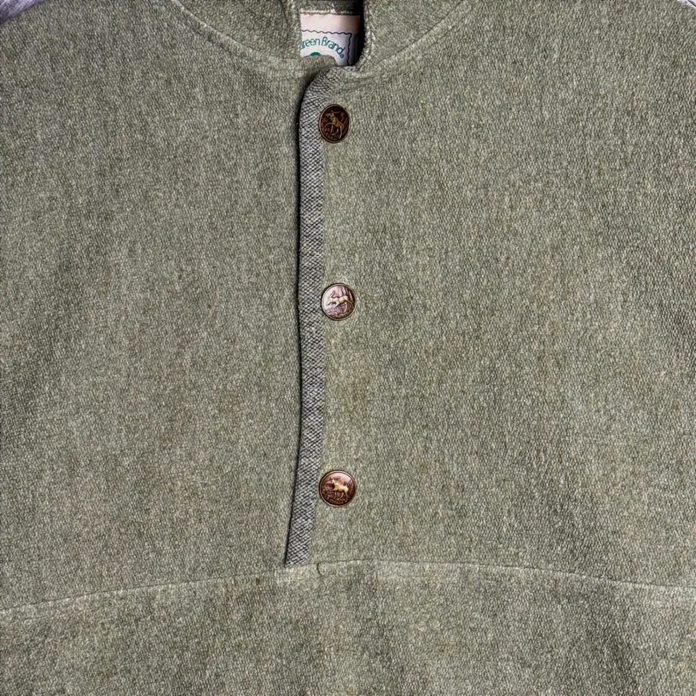 Green Brand Sansegal Recycled Yarn Mock Neck Button Pullover Sage Green Large - Picture 3 of 8